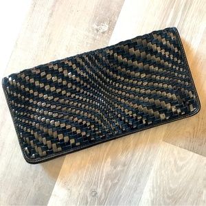 Cole Haan Genevieve Oversize Clutch Bag Abstract Woven Patent and Suede Leather
